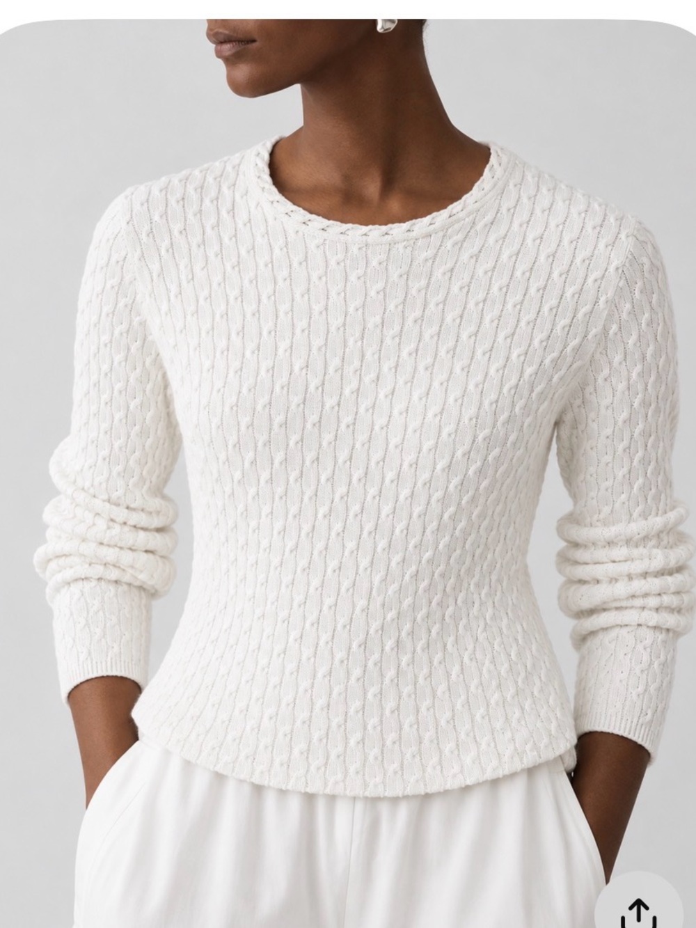 Theory L cable stitch 100% organic cotton blue quiet luxury nautical sweater